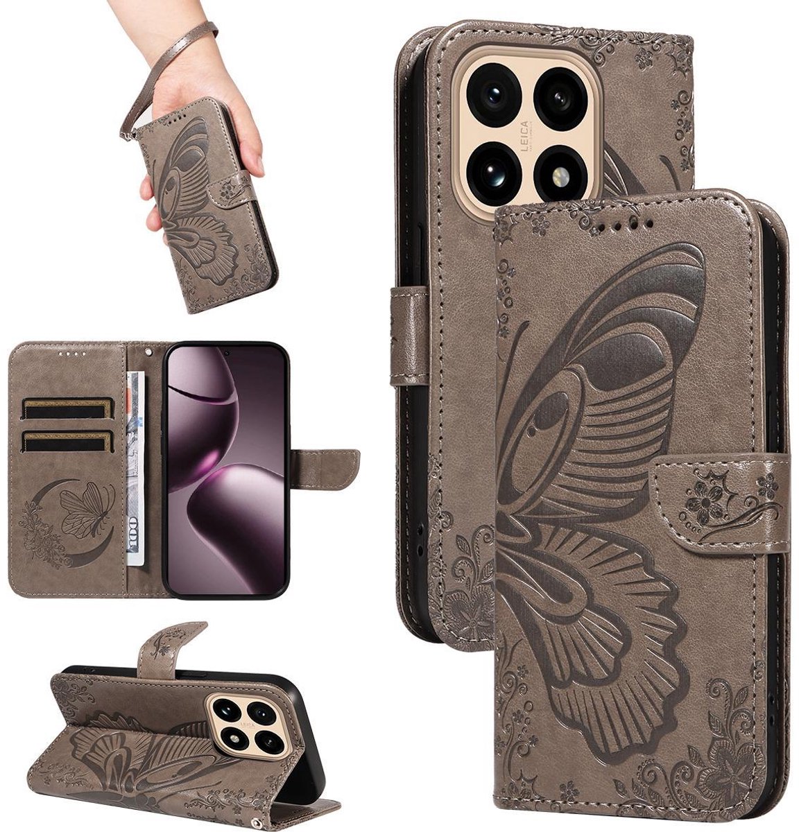 Mobigear Telefoonhoesje geschikt voor Xiaomi 15T Hoesje | Mobigear Butterfly Bookcase Portemonnee | Pasjeshouder voor 2 Pasjes | Telefoonhoesje voor Pinpas / OV Kaart / Rijbewijs - Grijs