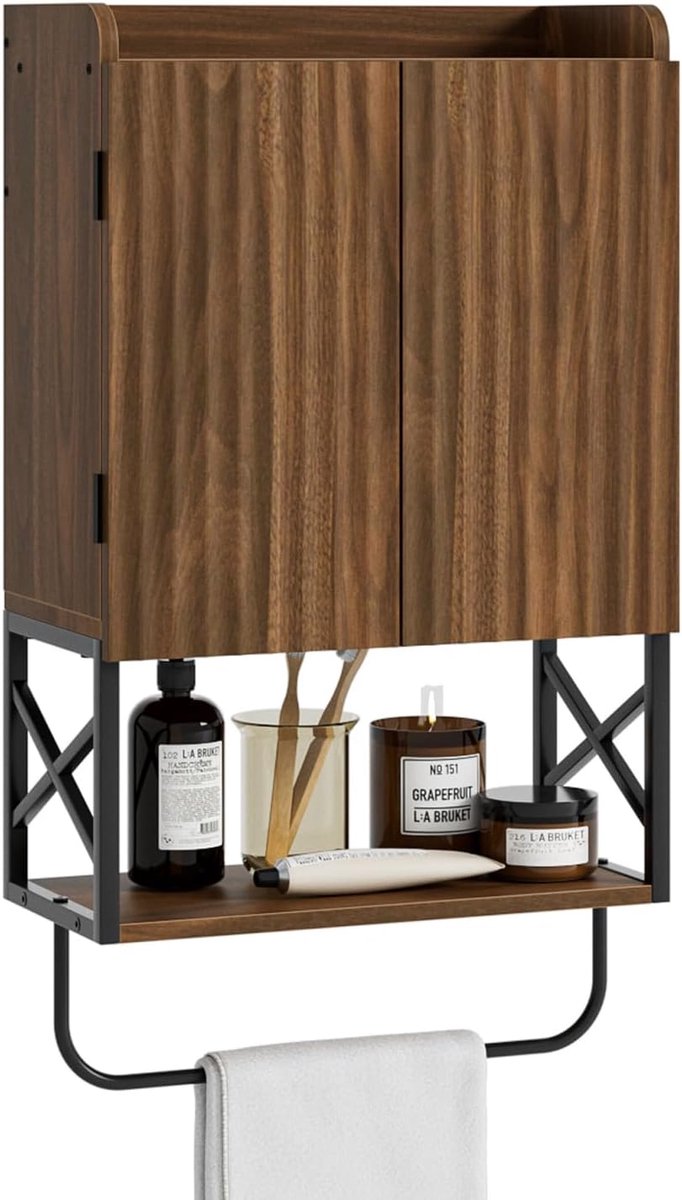 SnelShoppen - Hangende Badkamerkast Medicijnkast Notenhoutlook Moderne Wandkast Met Verstelbare Planken Ruimtebesparende Hangkast Voor Badkamer Keuken