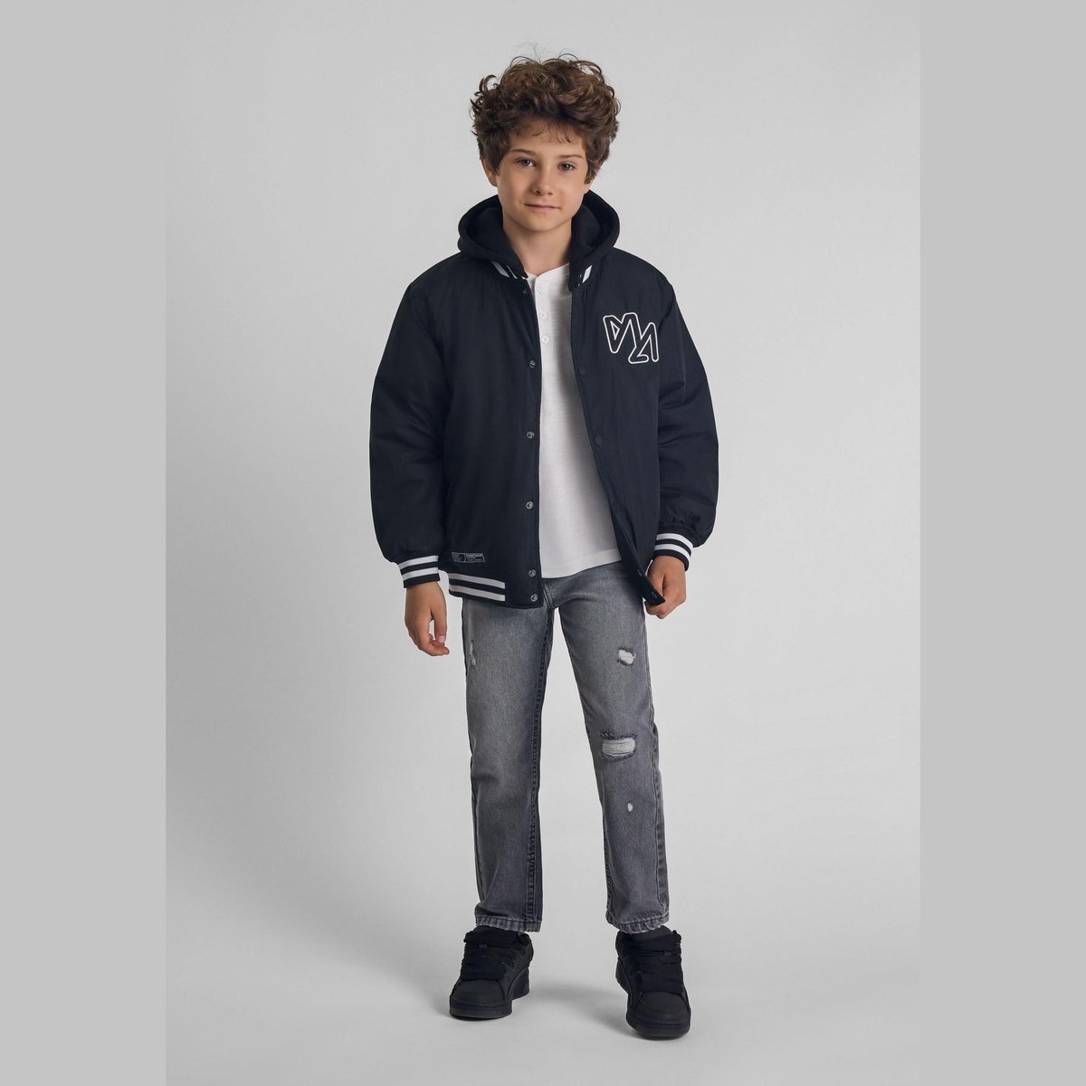 Minoti spijkerbroek jongens grijs met distressed details - 100% katoen