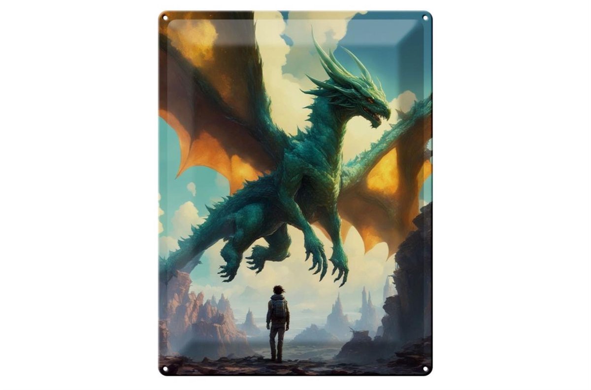 Blechschild 20x30cm Begegnung des Smaragd Drachen