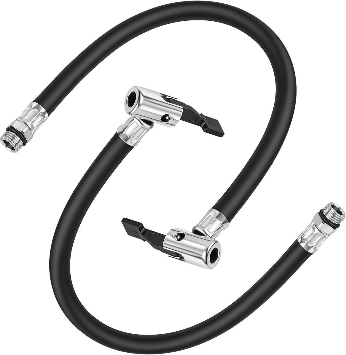 2PCS Universele Opblaasbuis, Compatibele Banden Compresseur en Luchtpomp, Flexibele Buis 38 cm met Snelle Aansluiting, Geschikt voor Ventielen voor Fiets, Motorfiets, Auto, Grasmaaier en