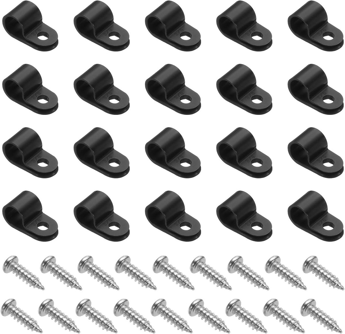 60 stuks kabelbinders 3/8 inch type R nylon kabelbinders voor kabelhouder voor kabelverlichting kabelhouder met schroeven voor kabelmanagement, zwart