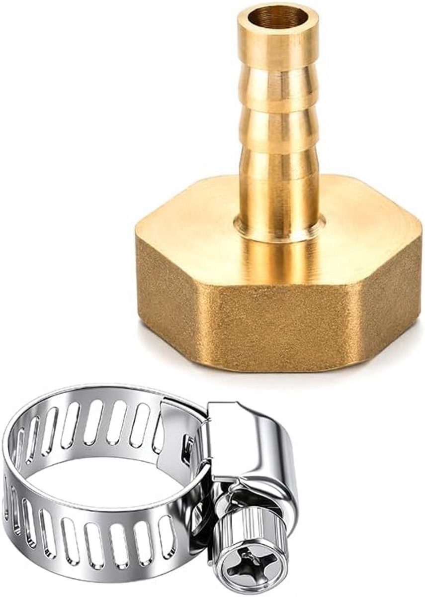 (G3/4 x 8 mm) slangaansluiting van messing, baardaansluiting voor slang, adapter met schroefdraad vrouwelijk G3/4 | Waterdichte verbinding, massief messing behuizing, veilige spanning, gebruik voor water-, lucht- en olieafvoer