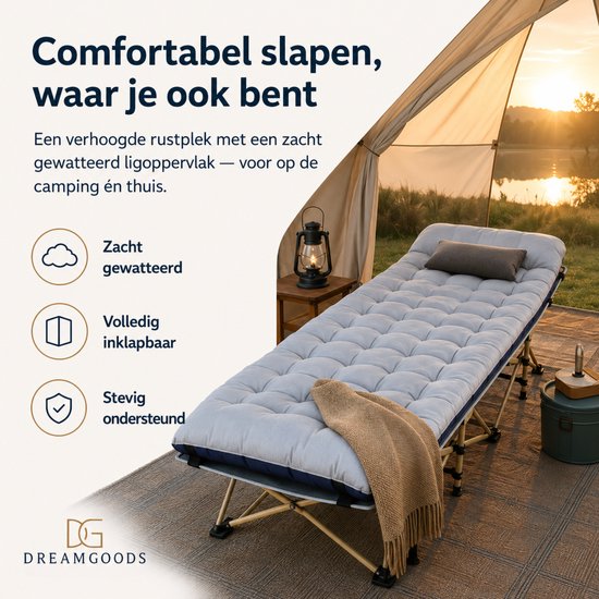 DreamGoods Veldbed met Matras - Opvouwbaar Campingbed - Inklapbaar Logeerbed Volwassenen - 190x80 cm - Duty Stretcher - Verstelbare Rugleuning - Kamperen - Veldbed 2 personen - Veldbed XXL — afbeelding 2