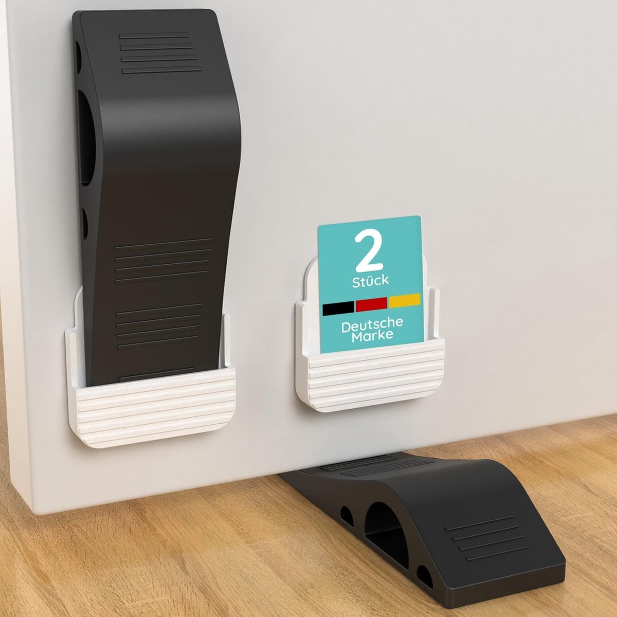 Deurstopper - Zwart - Rubber - Set van 2 met Houder - Voor Zware Deuren