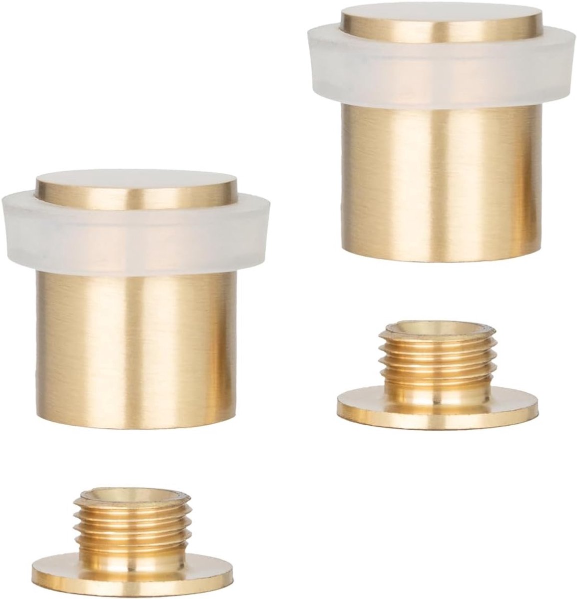 Set van 2 Deurstoppers - Messing Mat - Ø20x25 mm - Met Natuurlijke Siliconenrubber - Voor Binnen en Buiten
