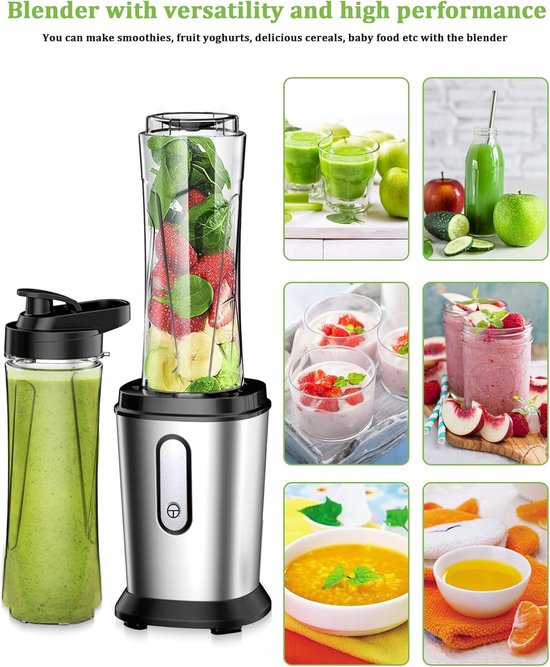 Blender Smoothie Maker - Mini Mixer - Gezonde Drankjes Maken - 4 RVS Messen - 2 x 600 ml van Blender — afbeelding 3