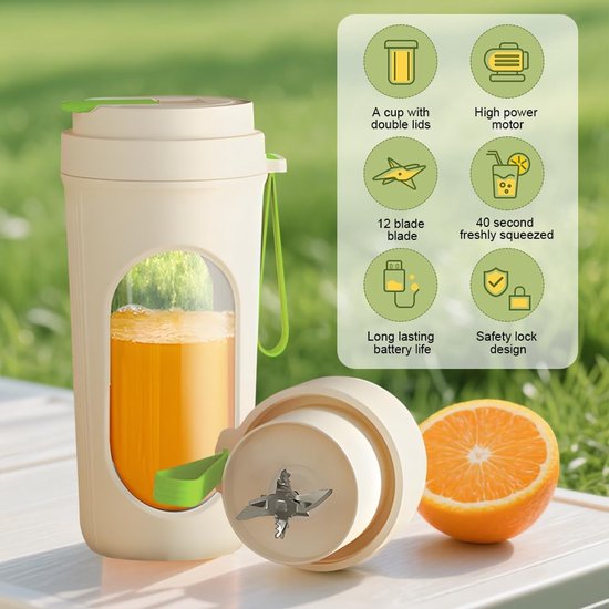 Draagbare Blender - Smoothie Maker Mini - Gezonde Drankjes Maken - 12 Roestvrijstalen Messen - 450 ml - Groen — afbeelding 4