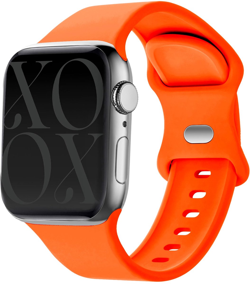 xoxo Wildhearts siliconen bandje - Geschikt voor Apple Watch - Series 1/2/3/4/5/6/7/8/9/10/SE - Maat: 38 mm / 40 mm / 41 mm / 42 mm - Horlogeband - Sport bandje voor iWatch - Oranje