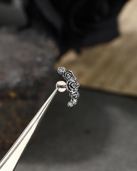 Rose Platte Terug Oorbel Intern Schroefdraad Kraakbeen Oorbel Gebogen Lip Ring 316L Rvs Helix Oorbel Labret Piercing Sieraden, 16G 8MM, Roestvrij staal — afbeelding 2