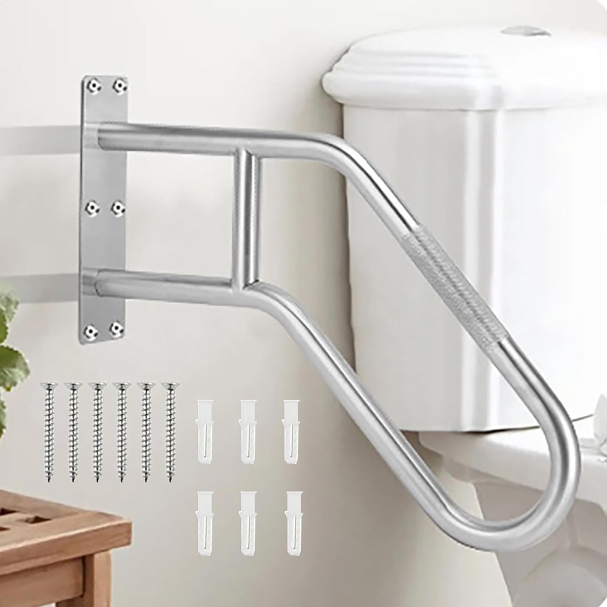 Leuning van roestvrij staal, trapleuning van U-staal, 60 cm, graad 1 tot 4, robuust en antislip, geschikt voor garages, toiletten, balkons, binnen en buiten (buis van 3,2 cm)