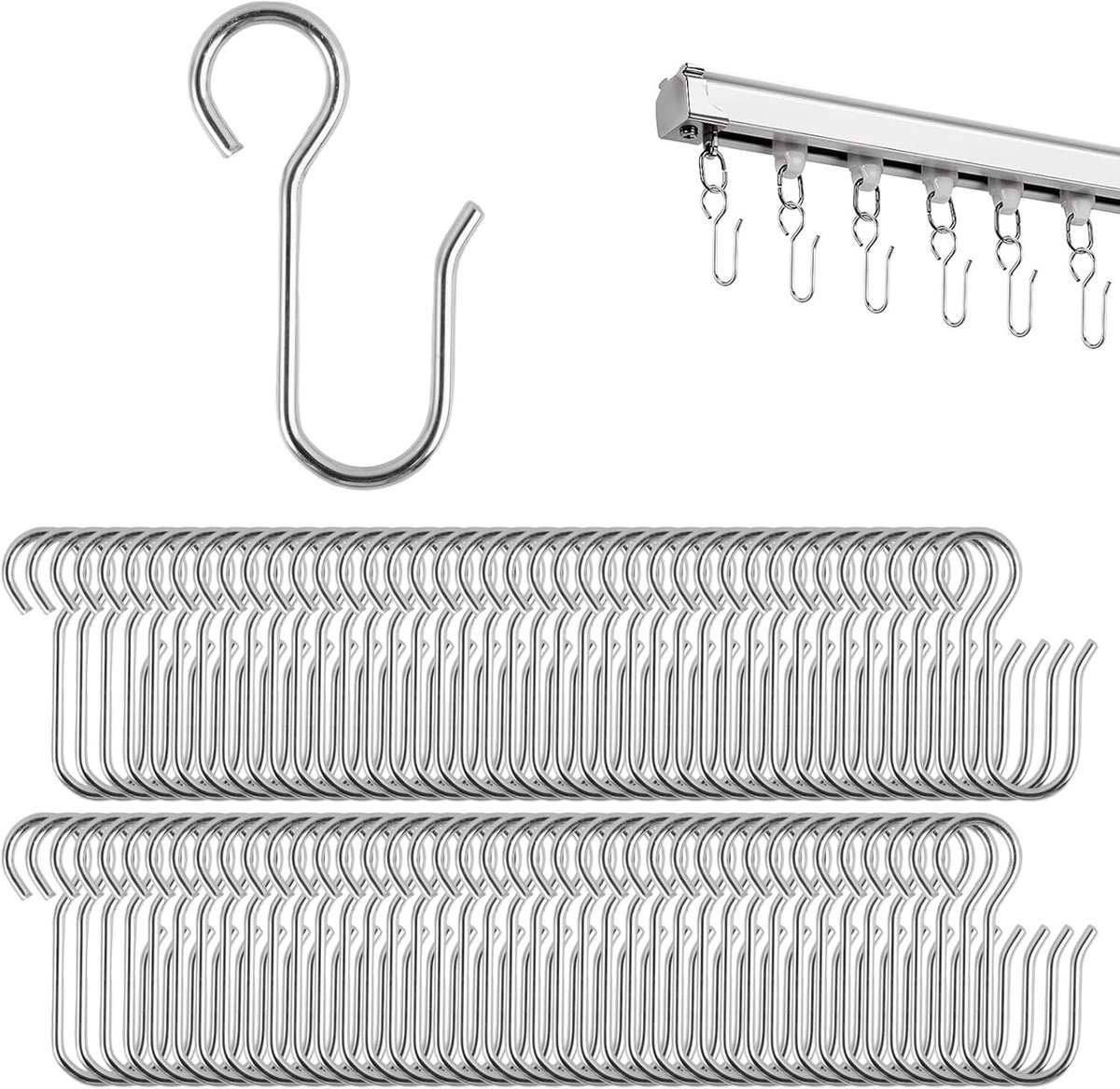 Haken,40mm Zilveren Gordijnhakens,Zeer Belastbare Metalen Gordijnhaken voor Raamstangen,Deurgordijn,Douchegordijnen,Slaapkamergordijn,Duurzaam en Gemakkelijk Schoon te Maken