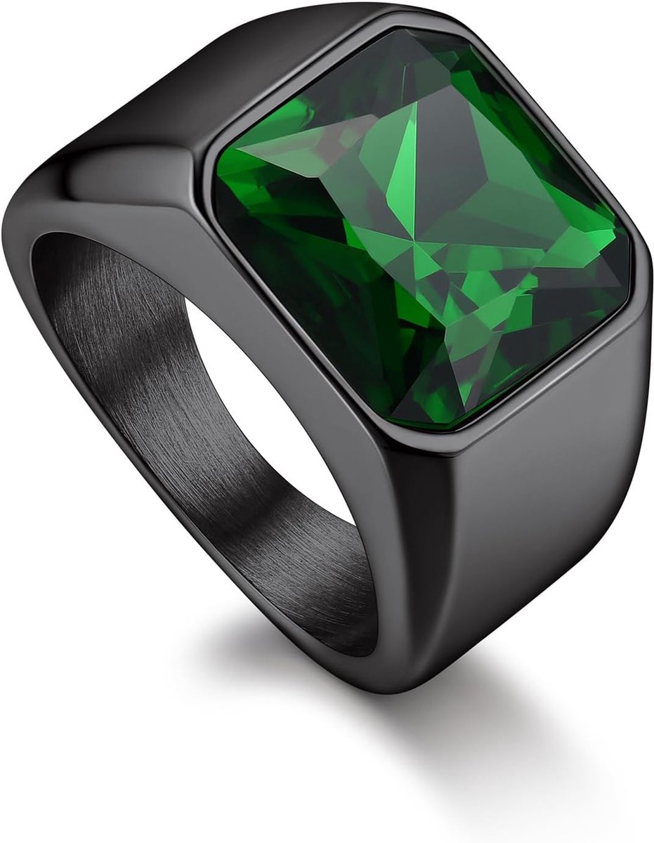 Ringen voor mannen, roestvrij staal soevereine ring fancy geslepen zirkonia ringen smaragd/zwarte onyx/robijn ring trouwring maat O tot Z+3 geschenkverpakking