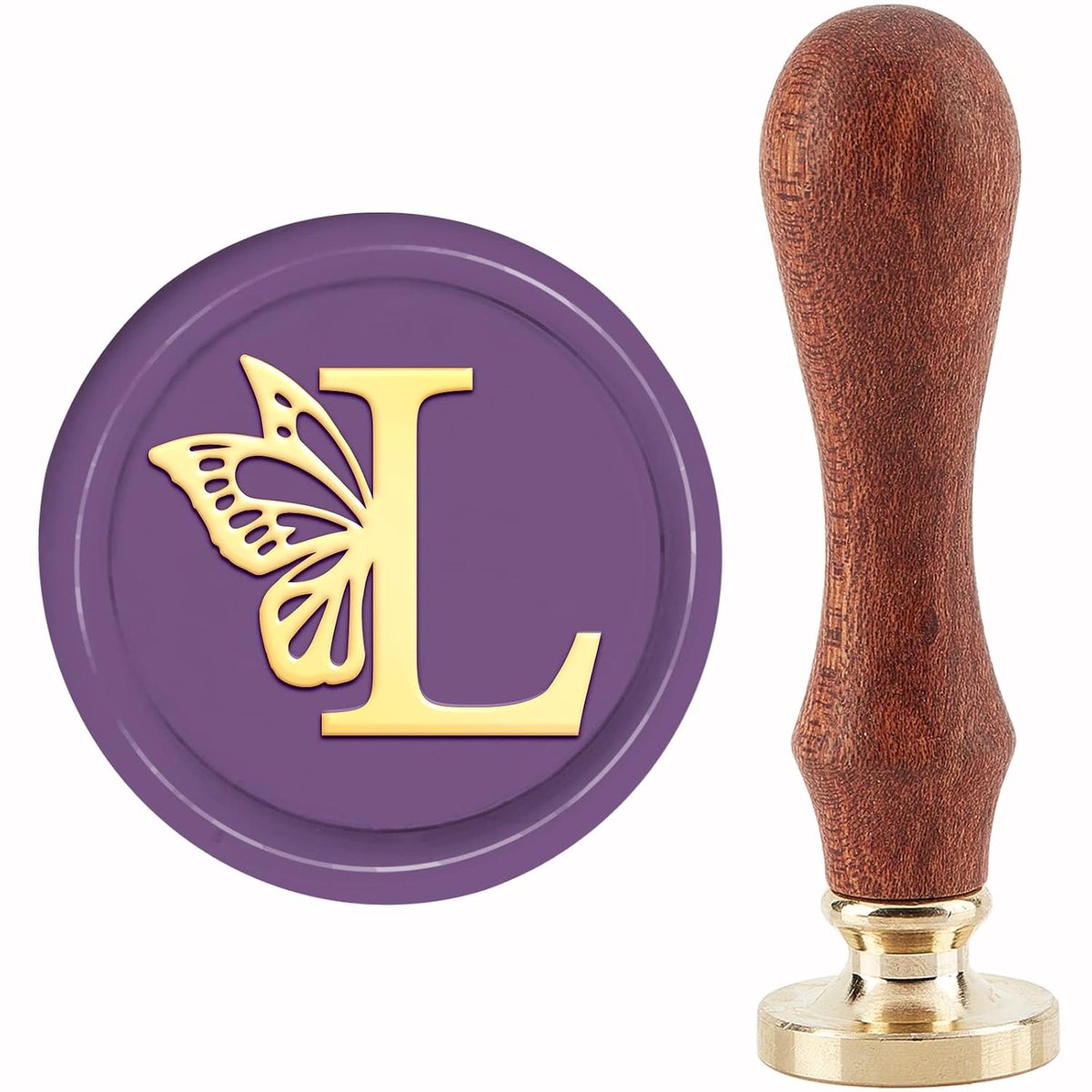 Wax Seal Stempel Initialen L Vlinder Wing Vintage Afdichting Stempel 30mm/1.18inch Verwijderbare Messing Hoofd Afdichting Stempel Met Houten Handvat voor Geschenkuitnodigingen Wenskaarten