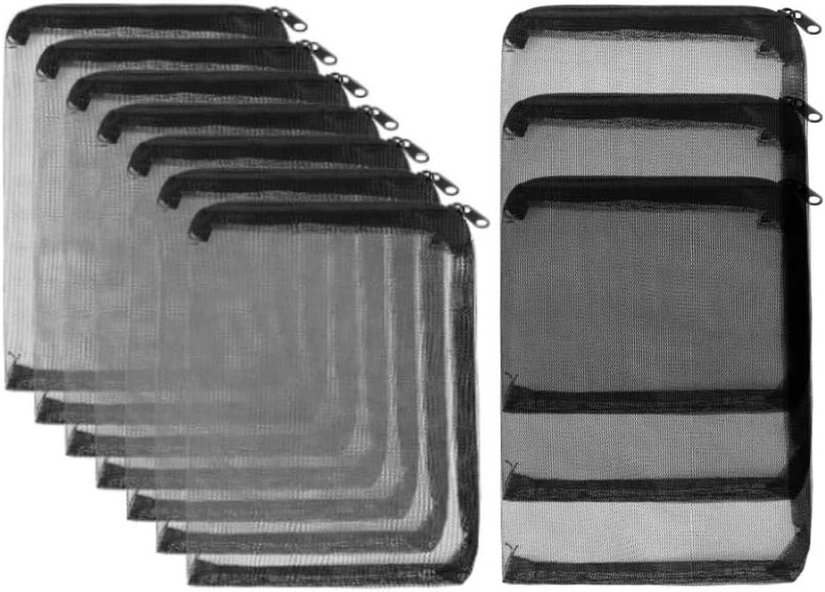 10 stuks aquarium filterzakken, netfilterzak met ritssluiting, herbruikbare filterzak voor actieve kool, zwart met ritssluiting (10 x 10 cm)