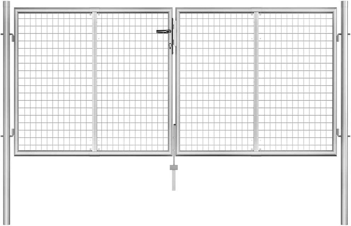 300 cm breed x 100 cm hoog van verzinkt staal zilver - stabiel gelast, instelbaar 300-305 cm, voor buiten
