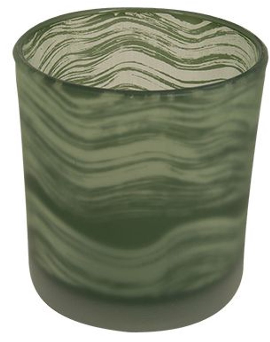 Theelichthouder Waves Groen D10xh12,5cm Glas