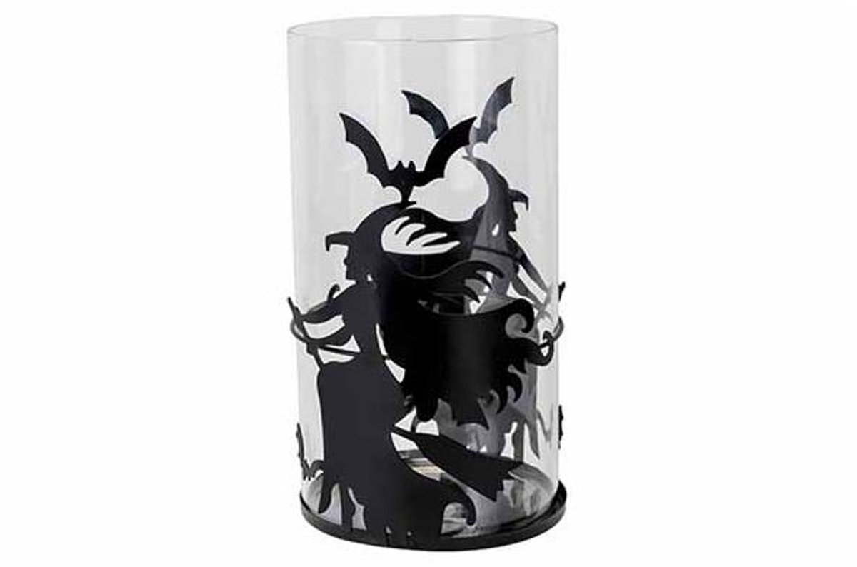 Windlicht Witch Stand Glass 12x22cm Zwar T 13x12,5xh19cm Cilindrisch Metaal