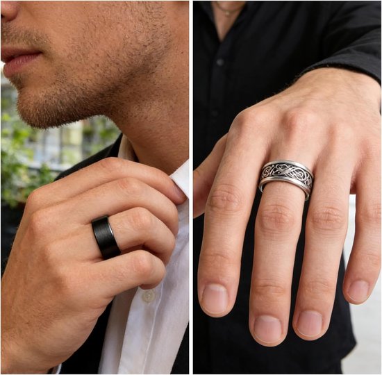Ringen, roestvrij staal, anti-stress-ring, zilver, zwart, draaibaar, ketting, ringen, vintage, gothic, ringen, sieraden, bruiloft, belofte, ringen, heren, 8 mm — afbeelding 3