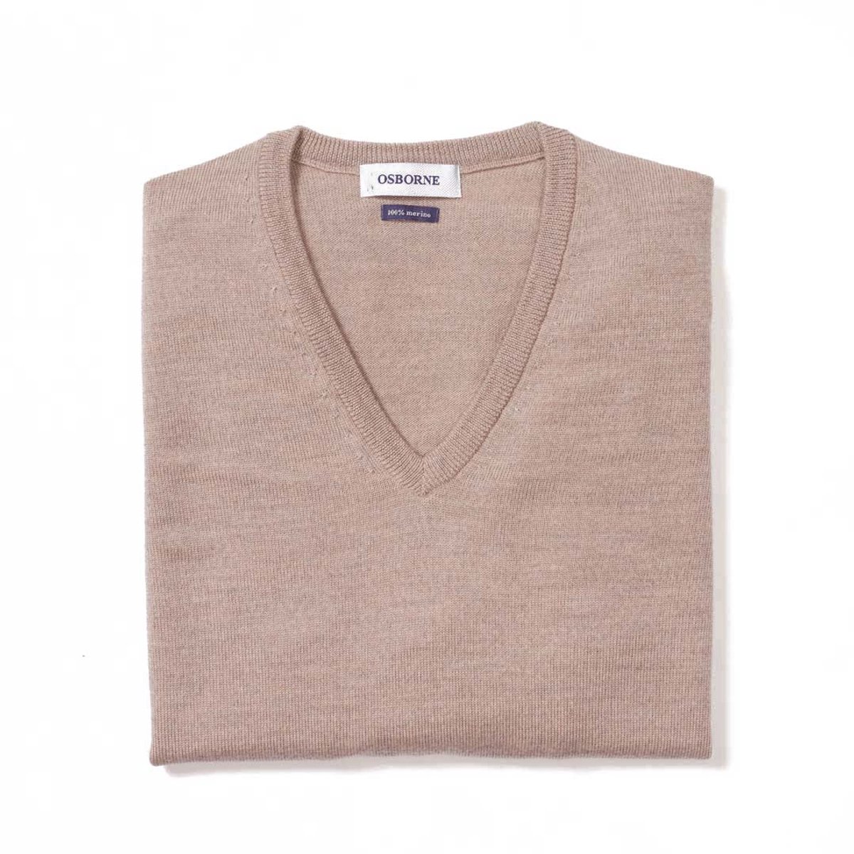 Osborne Knitwear Trui met V hals - Merino wol - Dames - Beige - 2XL