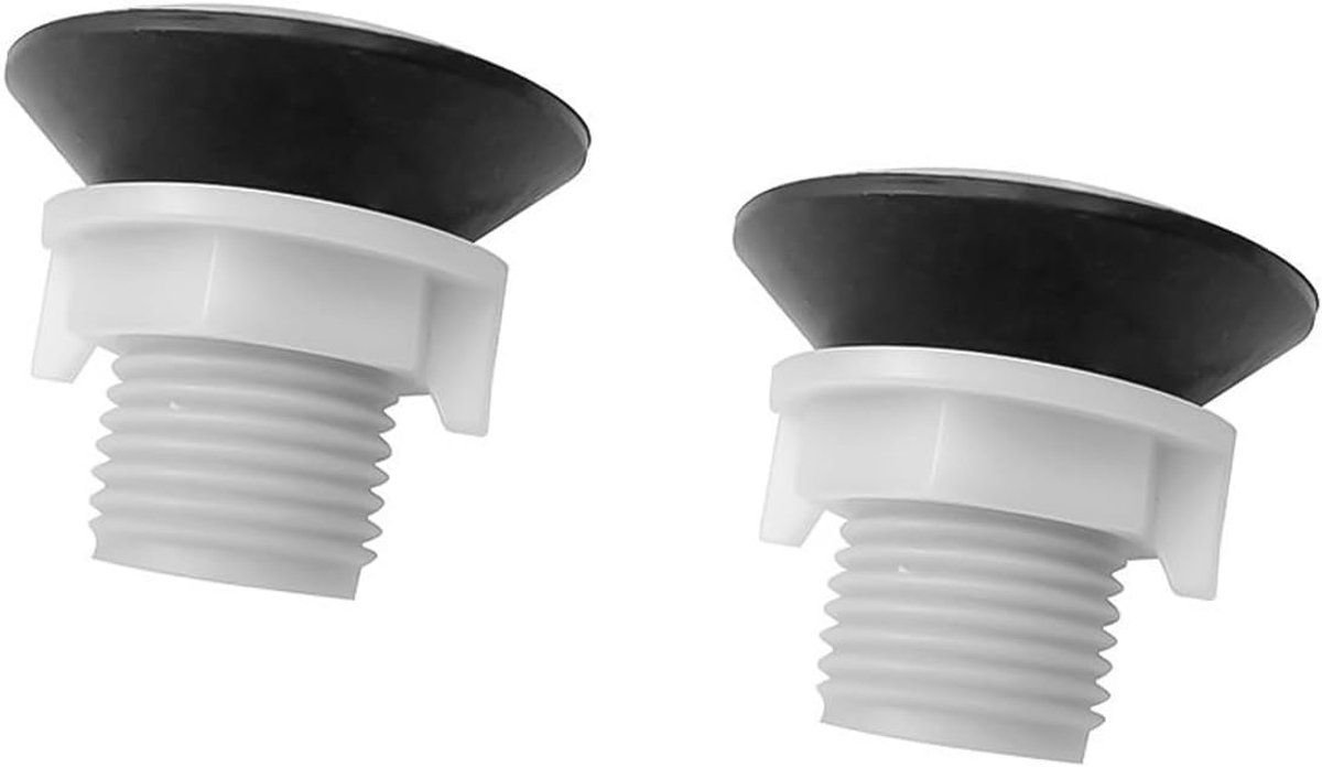 2 stuks afdekdoppen voor de overloop van een wastafel of reservoir. Witte dop past op gaten van 20-36 mm. Decoratieve afdekking voor het gat van de gootsteenkraan.