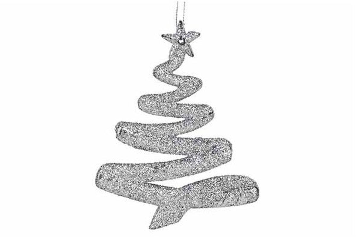 Hanger Kerstboom Glitter Zilver 9,5xh12c M Kunststof