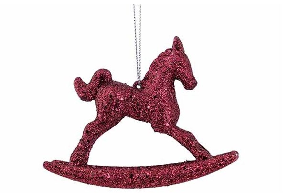 Hanger Rocking Horse Glitter Bordeaux 3x 10xh8cm Kunststof