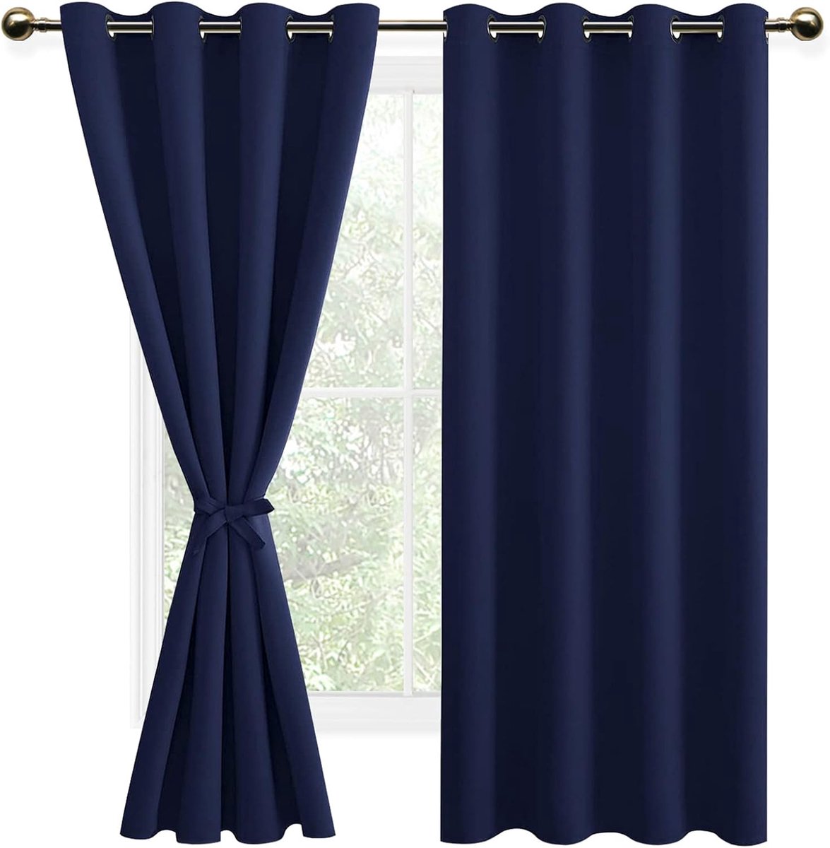 Verduisteringsgordijnen met Oogjes, Ondoorzichtige Gordijnen, Set van 2 Warmtewerend Stof voor Slaapkamer Kant en Klaar, 140x183 cm (B x H), Marineblauw