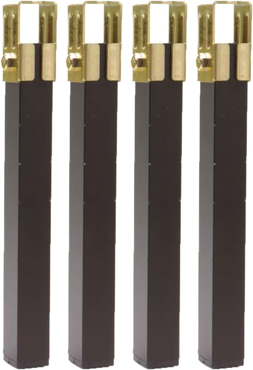 - Vierkante metalen poot voor bedframe - Staal met zwarte afwerking en gouden klem - Afmetingen: 270 x 30 x 30 mm - Draagvermogen 30 kg per poot - Stevig en eenvoudig te installeren
