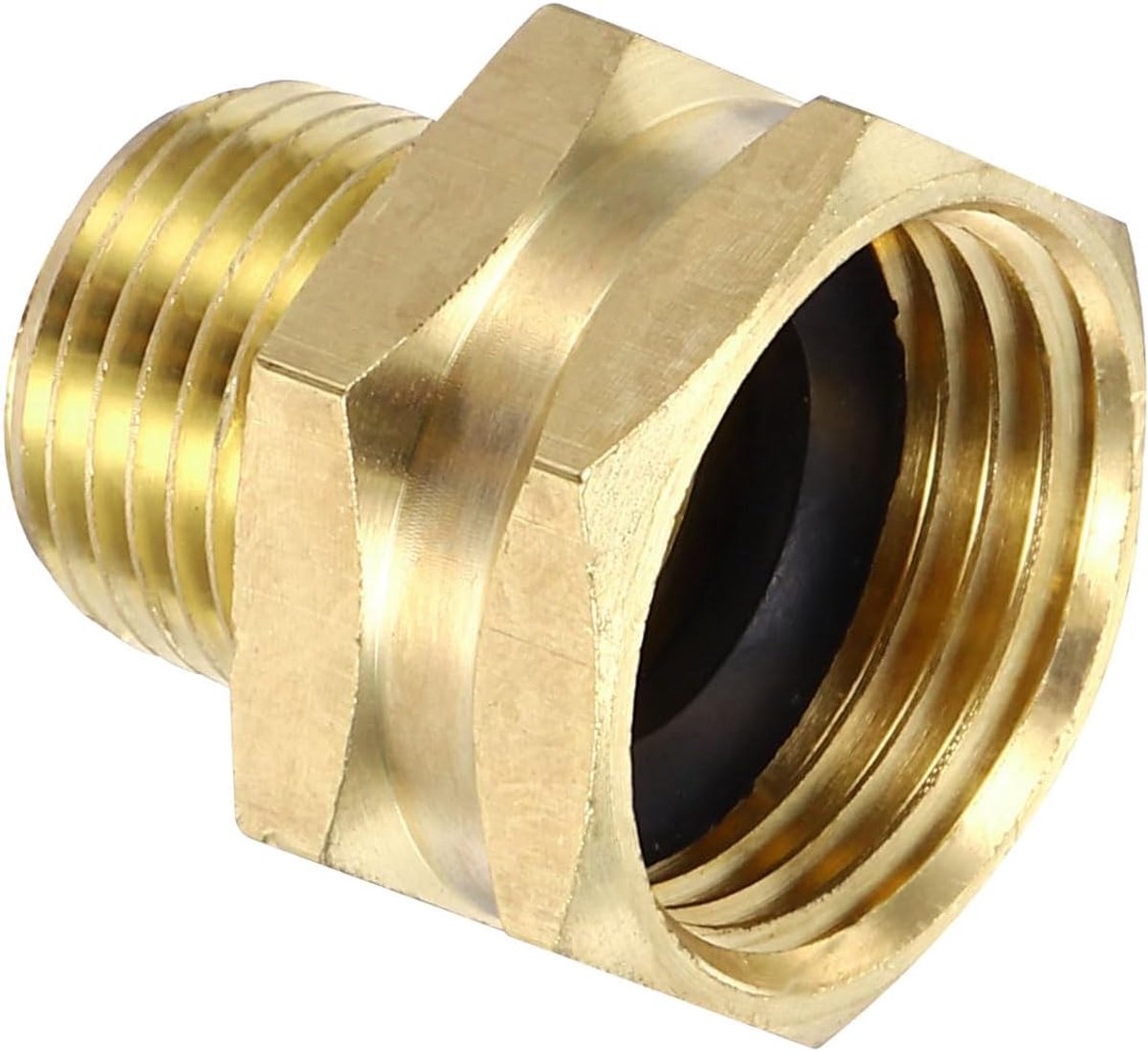 3/4 "GHT Vrouwelijke x 1/2" NPT Mannelijke Tuinslang Adapter, Messing Slang Connector Reparatie Montage op Pijpfittingen Waterslang Buiten, Goud