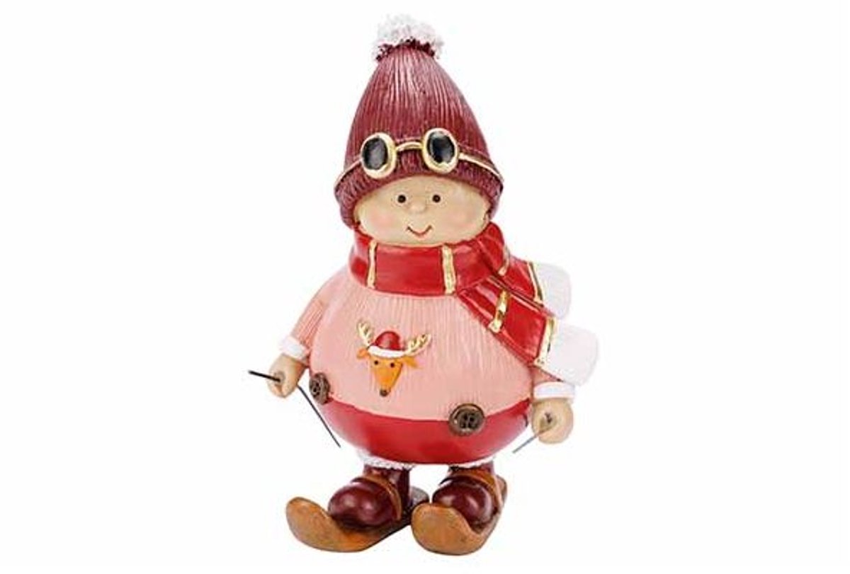 Skier Kid Bordeaux Roze 13x9xh20cm Polyr Esin