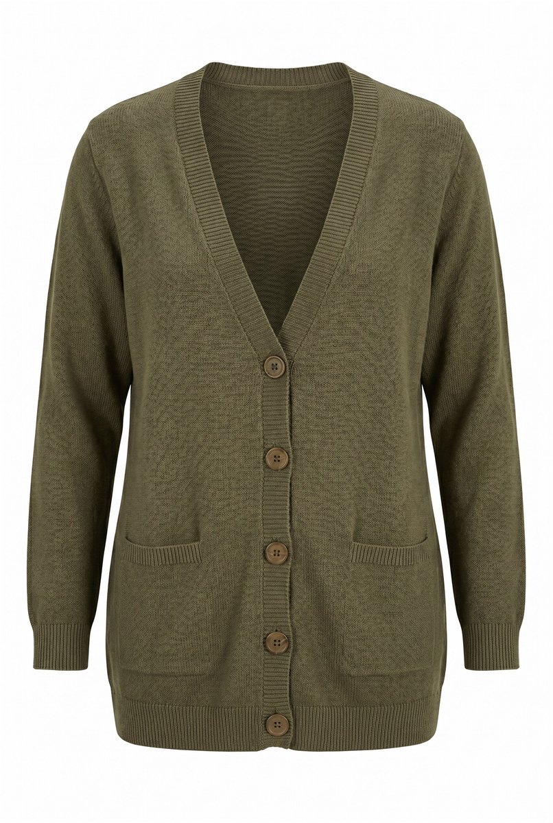 MIAMODA - Dames - Lang vest regular fit V-hals - Donkerolijf - Maat 42+