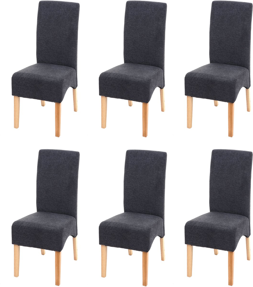 Set van 6 Latina eetkamerstoelen, keukenstoel, stof/textiel MVG-gecertificeerd ~ donkergrijs, lichte poten
