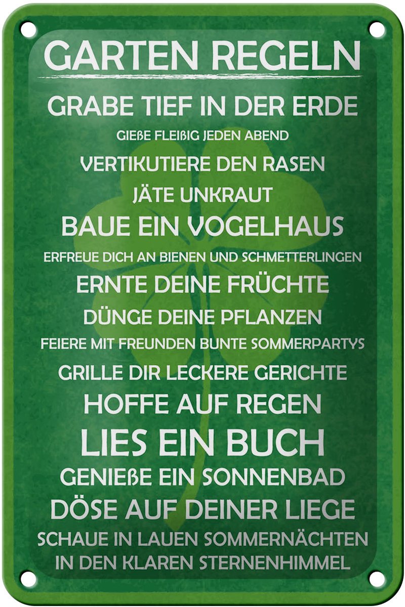Blechschild Spruch 12x18 cm Garten Regeln Deko Schild