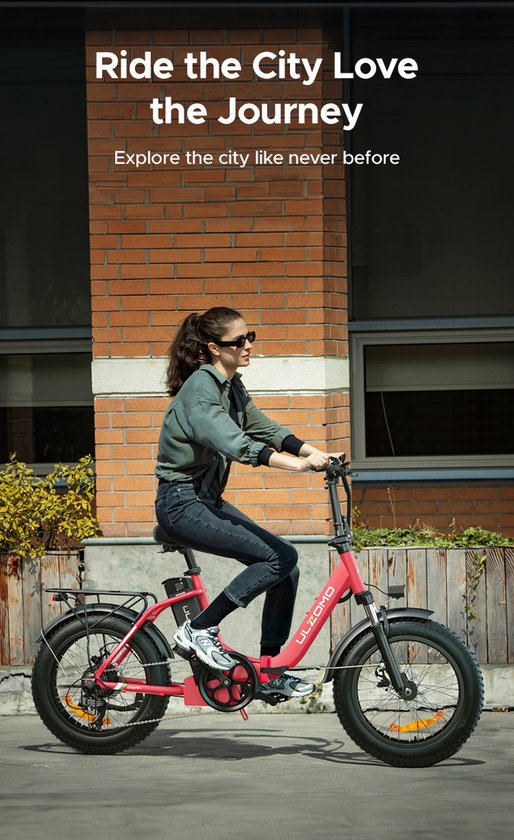 ULZOMO Dolphin Elektrische Vouwfiets 20", 250W 25 km/h EU‑norm, 36V 13Ah batterij, Voorvering Shimano 7 versnellingen, E‑bike voor stad, Roze — afbeelding 4