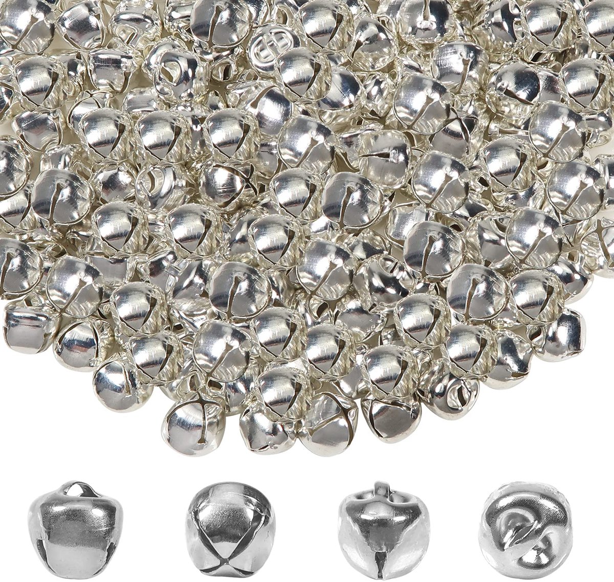 Belletjes ornamenten zilveren belletjes metalen klokjes Jingle Bells 10 mm voor sieraden maken indoor kerstfeest decoratie