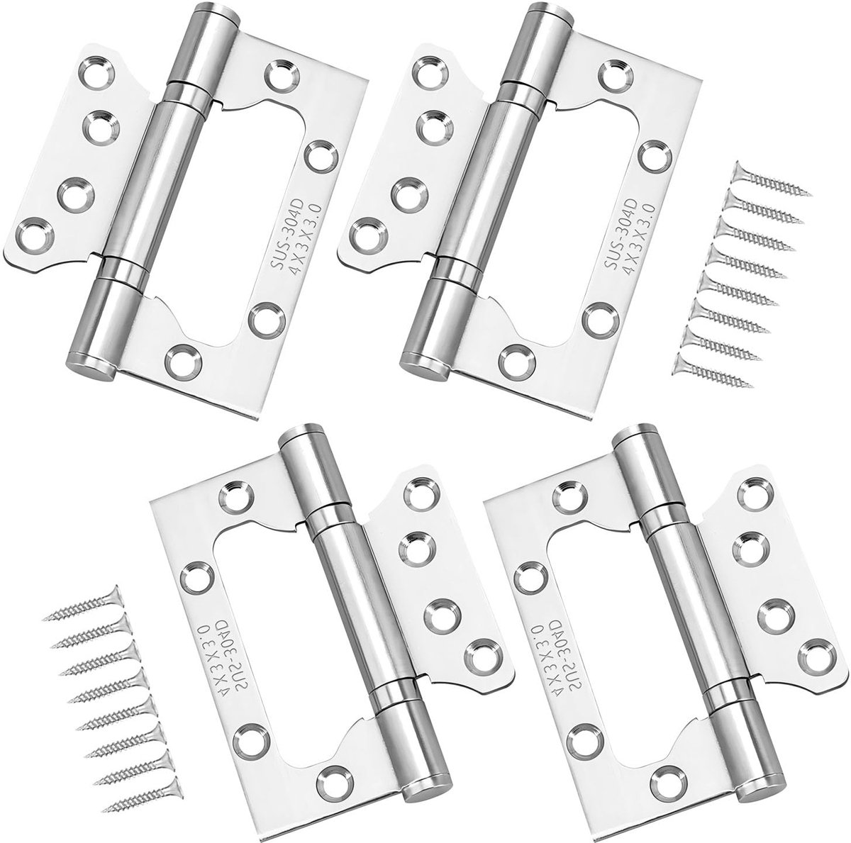 4 stuks deurscharnieren, 4 inch / 100 mm roestvrij stalen kogellager stille scharnieren voor binnen- en buitendeuren, zilver