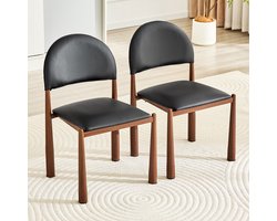 Eetkamerstoelen - Set van 2 - Moderne Eetkamerstoel Set - Gestoffeerde Eetkamerstoel - Halfronde Rugleuning - PU Leren Stoel - Keukenstoel - Woonkamerstoel - Eetkamerstoel met Metalen Poten - Stoel voor Eetkamer en Keuken - Zwart