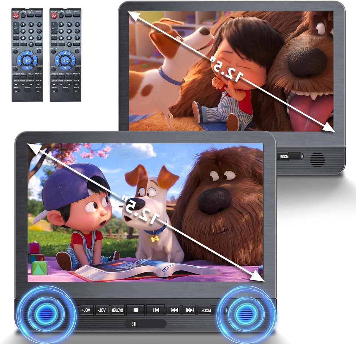 Dubbele DVD Speler - Autoscherm Set - Reizen met Kinderen - 5 Uur Batterij - 12.5 Inch - Zwart