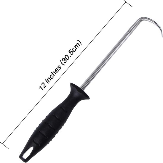 BIGSUNNY Heavy Duty varkensstaart voedsel Flipper, roestvrij staal grillen vlees haak, grote 12 inch — afbeelding 4