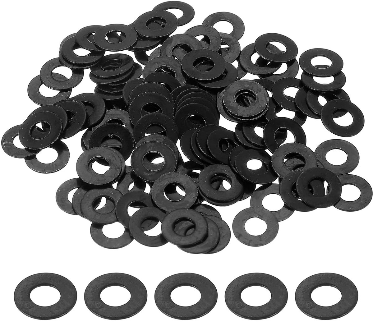 Platte schijven voor schroeven, roestvrijstalen schijven, 4 mm ID x 10 mm OD x 0,5 mm dik voor bouten, fabriekreparaties, keukens, winkels en buitenbouw, zwart