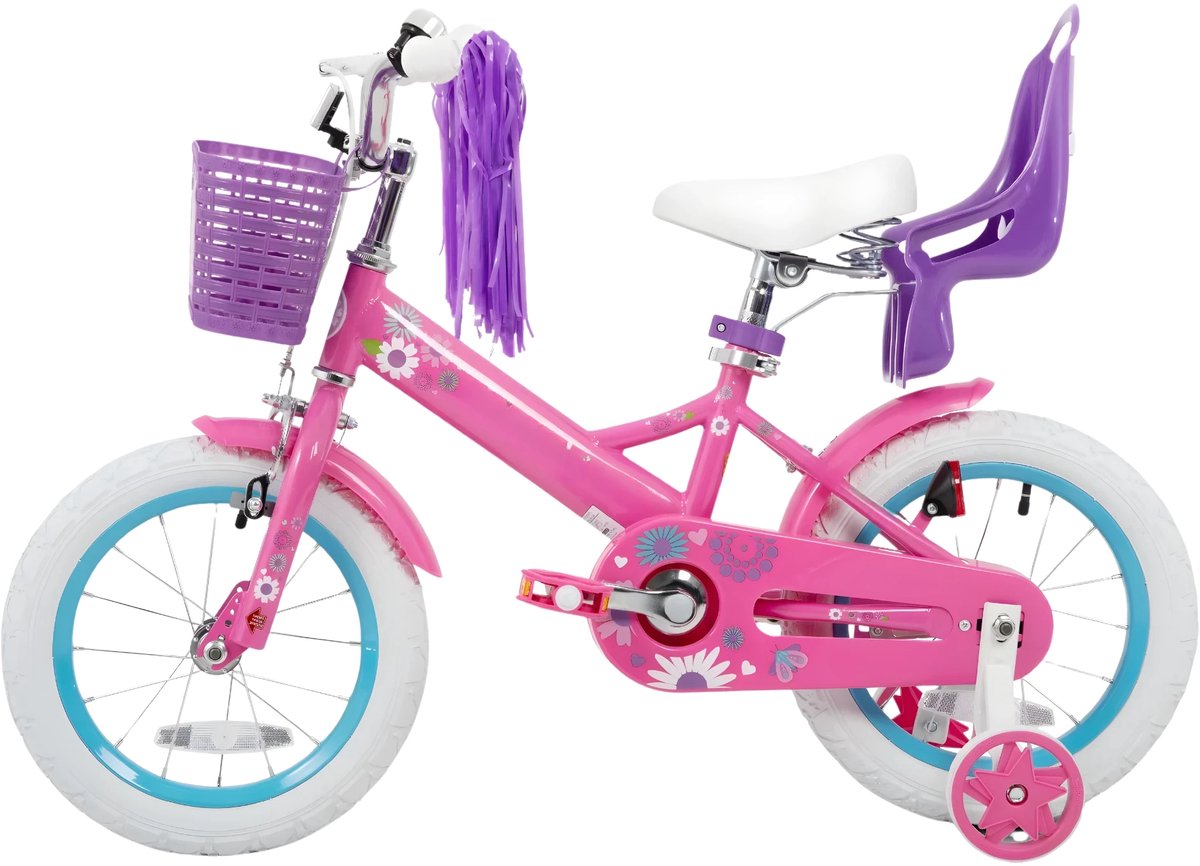 Kinderfiets – Voor meisjes 2–7 jaar – Met poppenfietszadel, streamers, vlag en nummerplaat – Pink2-16 Inch