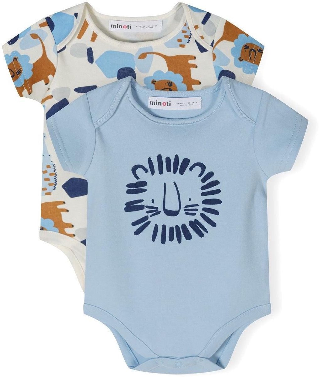 Minoti Safari 2-pack baby rompertje jongens - 100% katoen - lichtblauw