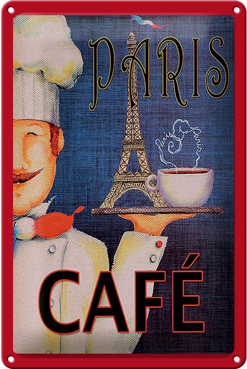 Blechschild Reise 20x30 cm Paris Cafe Eiffelturm Deko Schild