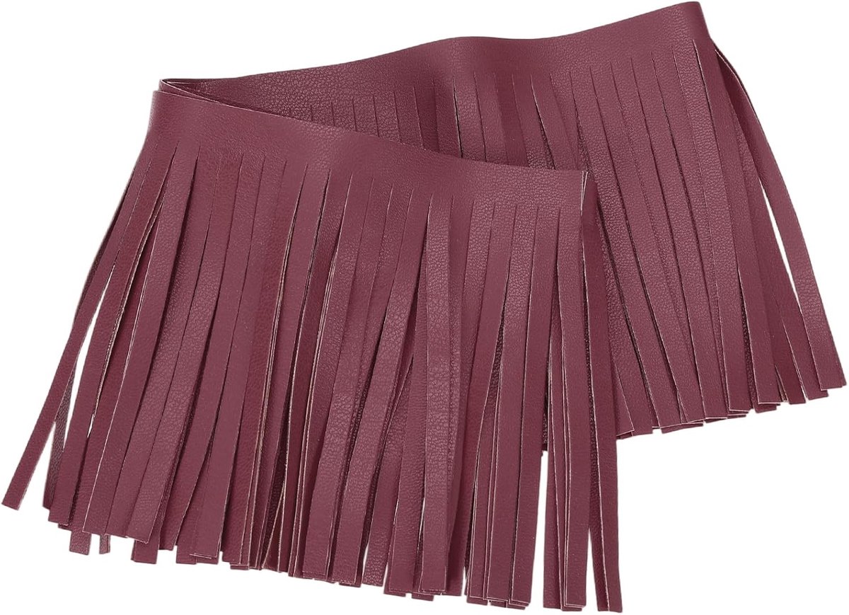 1 Iarda franjes van PU-leer, 10 cm breed, dubbelzijdig franje om te naaien, voor doe-het-zelf handwerk, naaien, kleding, tassen, decoratie, donkerrood