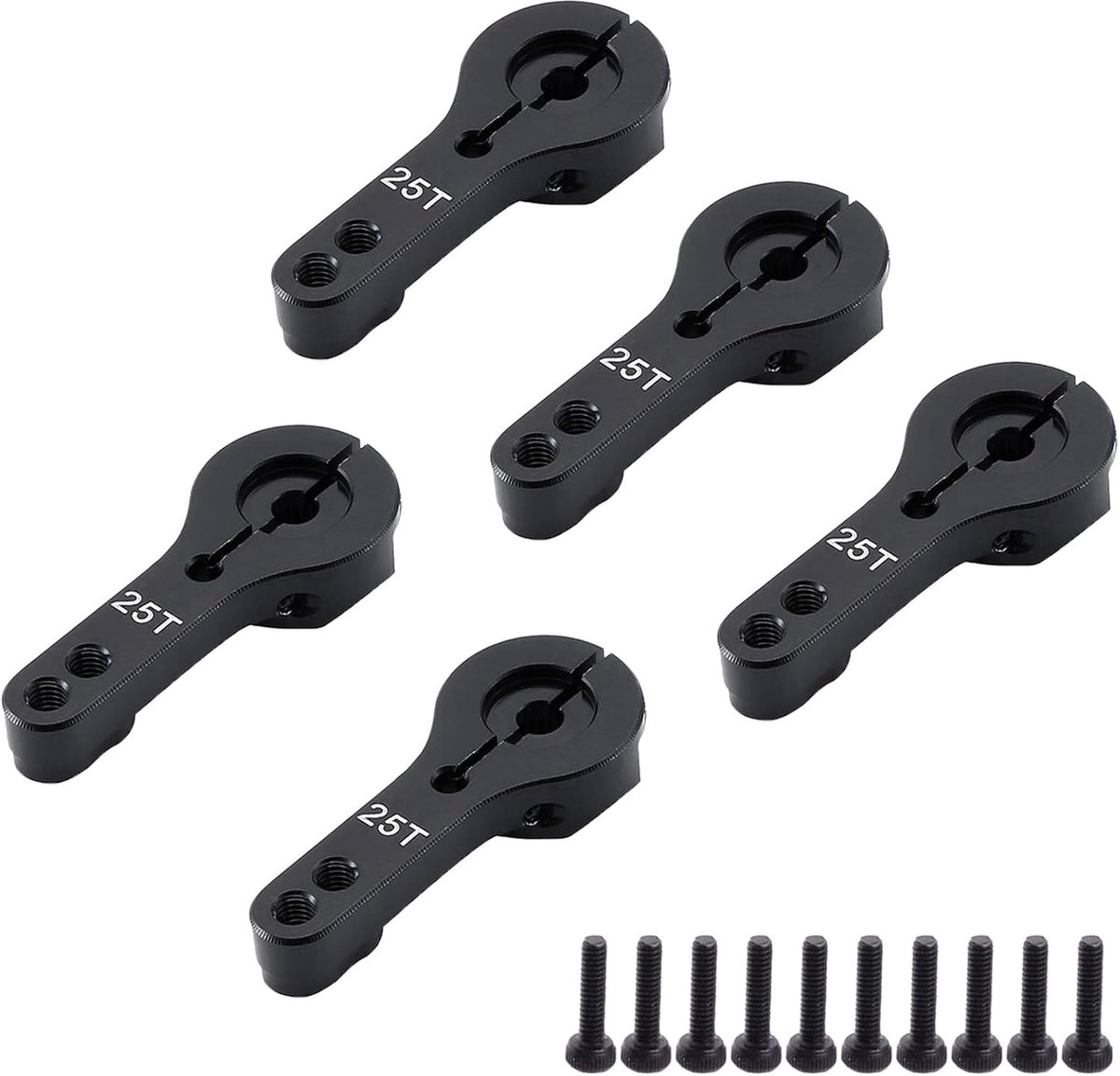 5-delige 25T Aluminium Servo Hoorn M3 Draad Metalen Stuurarm voor RC Auto Vrachtwagen Buggy Vliegtuig (Zwart)