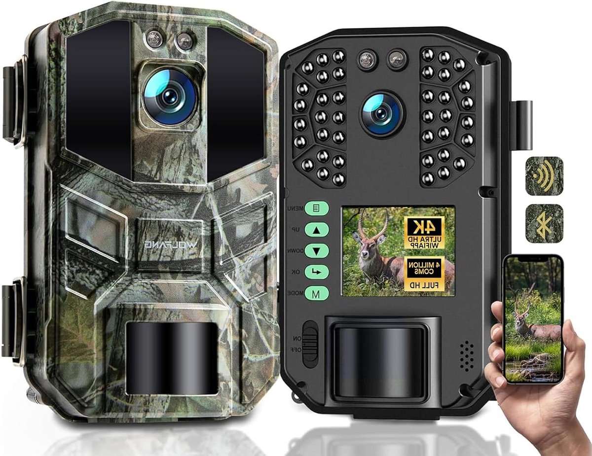 Wildlife Camera - Wildcamera Trailcamera - Natuur Opnemen - 4K HD WiFi Bluetooth - 64MP - Zwart
