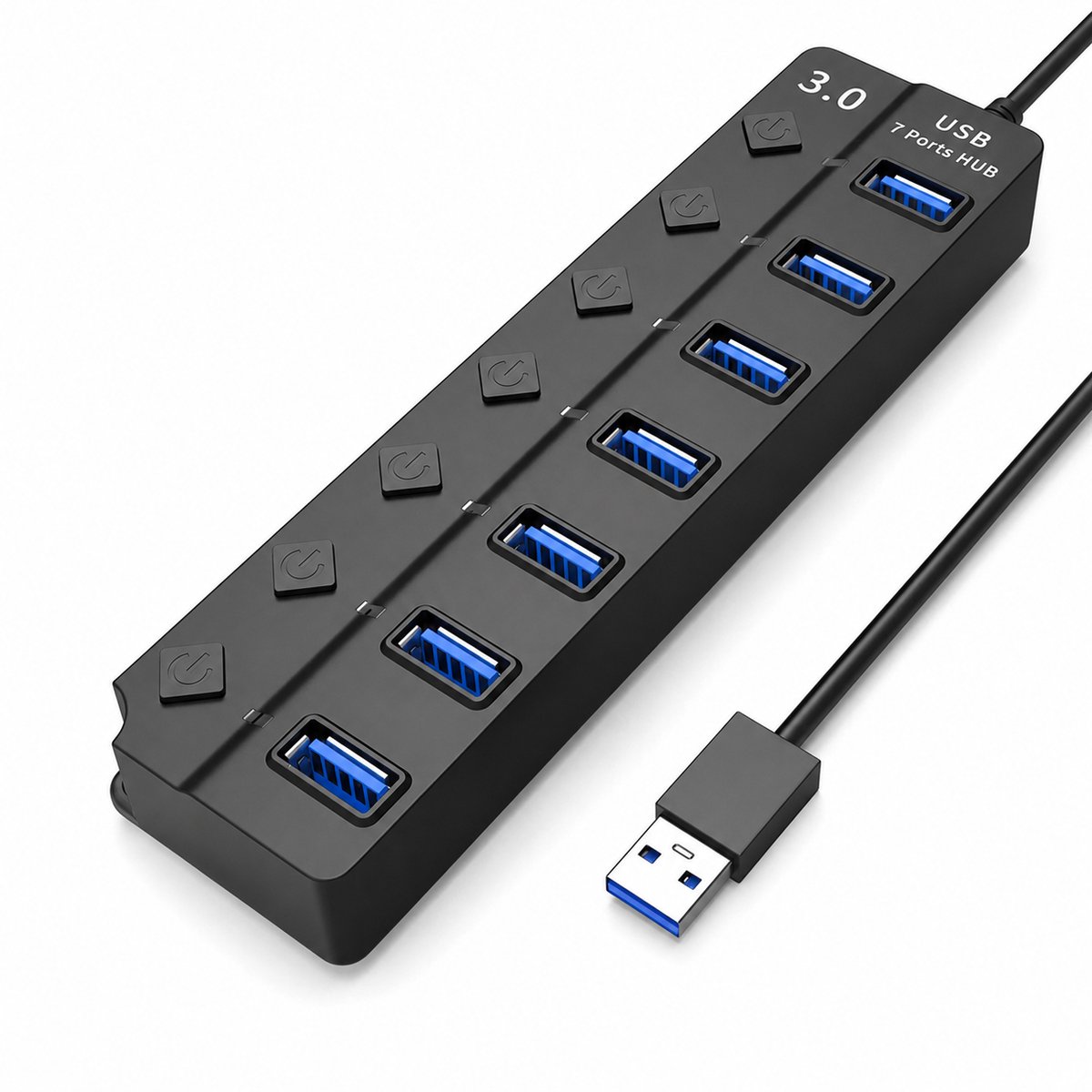 USB 3.0 Hub - 7 Poorten - USB Splitter met Aan Uit Switch - 5Gbps - 100cm Kabel - Voor Laptop en PC - USB-Hub - met Licht