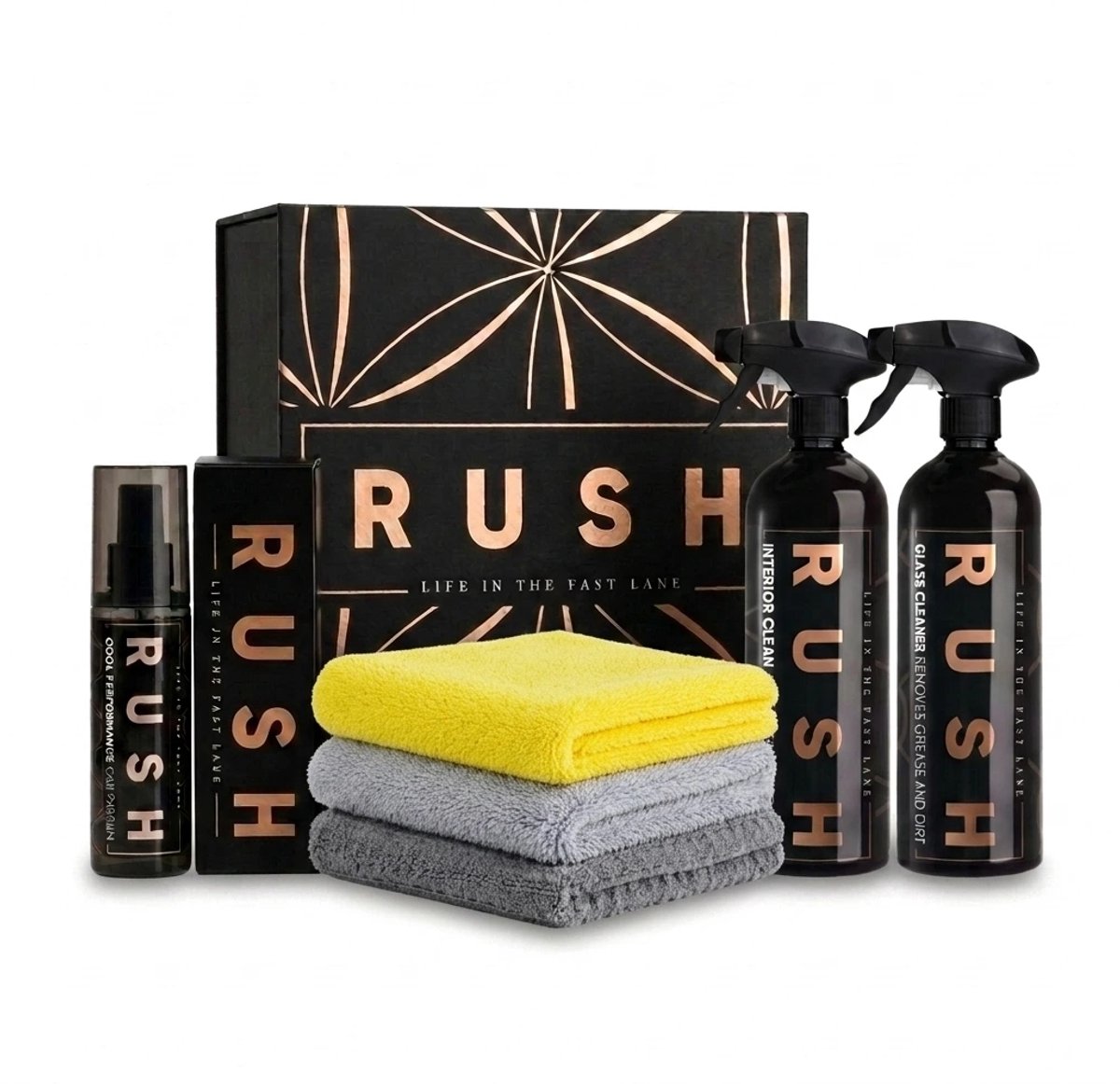 RUSH Interior Giftbox | 6-Delig Schoonmaak Pakket | Voor Auto Interieur | Mét Car Parfum | Cadeautip