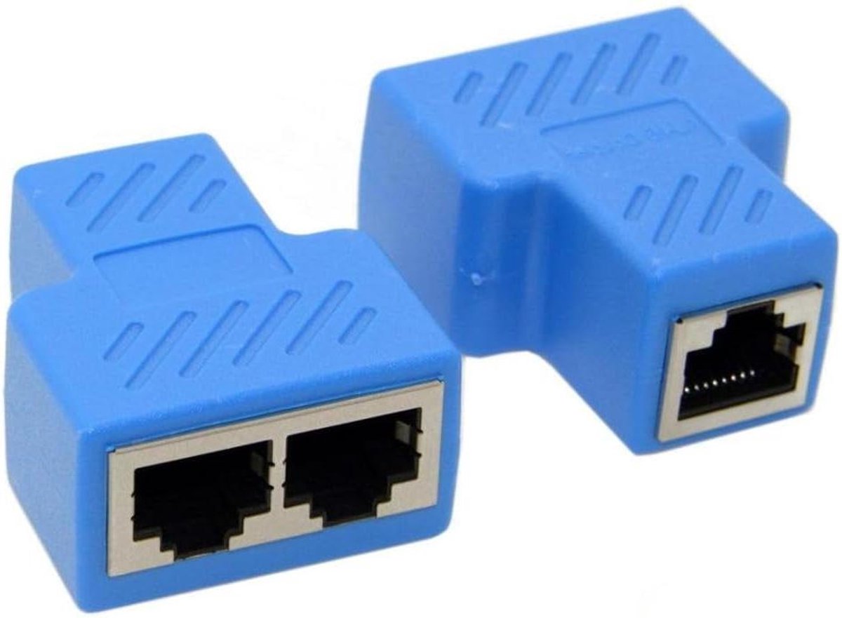 Netwerk Splitter Adapter - Ethernet Switch - Netwerk Uitbreiden - Twee Apparaten Delen - 2 Stuks - Blauw